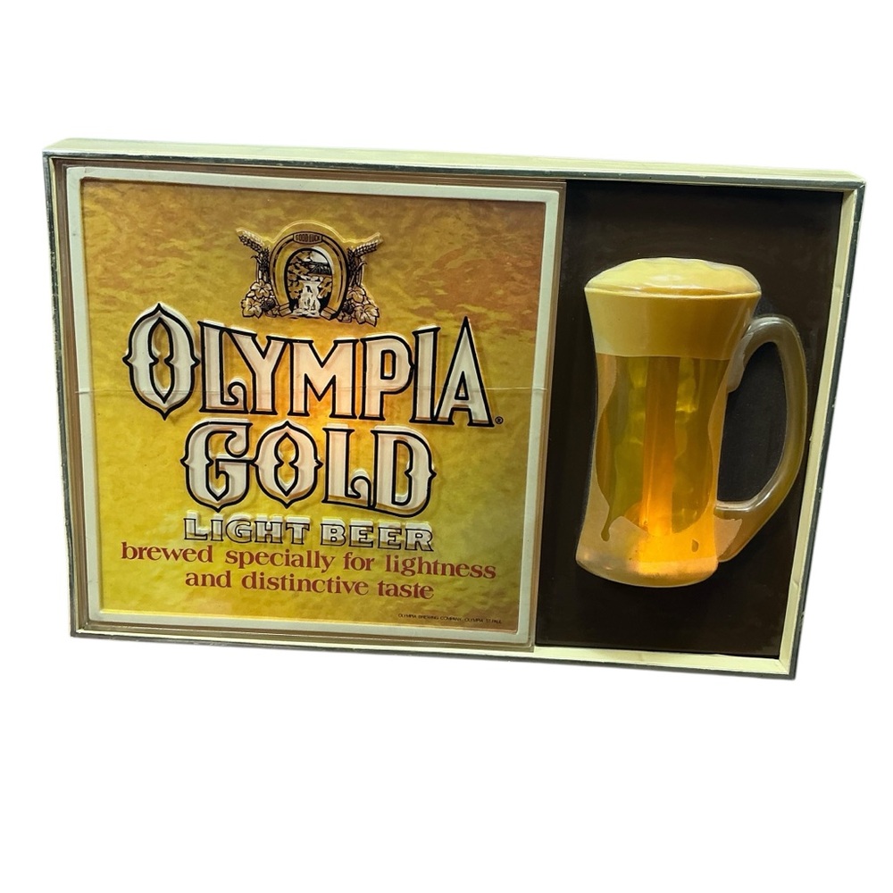 Vintage Olympia gold light beer 70s light up sign plastic 21 x 15 x 4.5 USA made